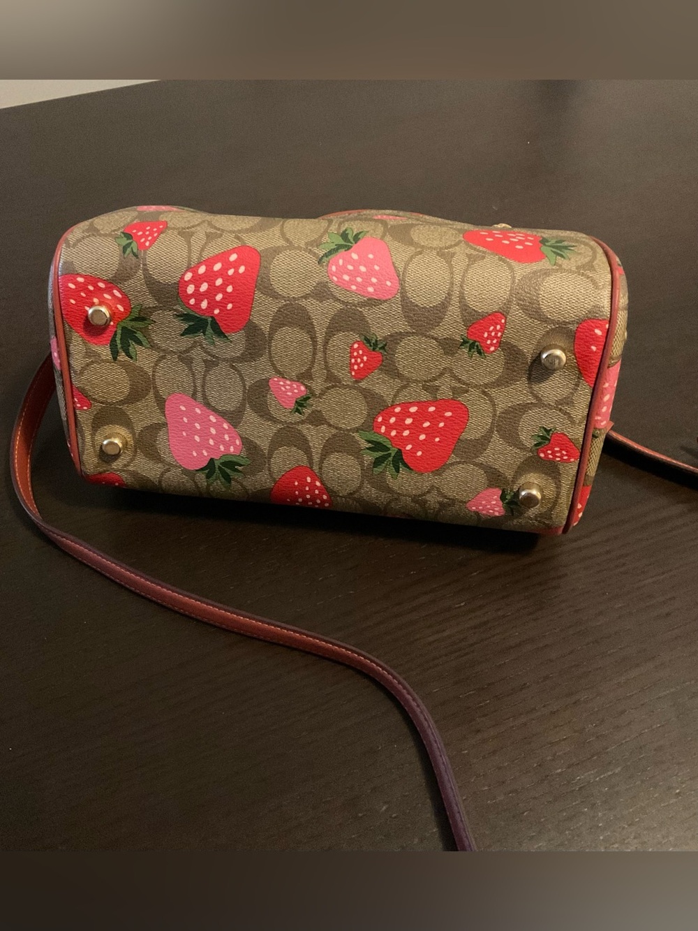 Coach Strawberry Print Signature Satchel in Pink and Red Trim - Picture 6 of 6